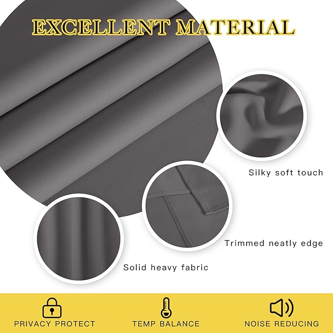 NICETOWN Blackout Doorway Curtain Drape 72 inch Long - Grommet Noise Reducing Thermal Insulated Solid Modern Window Treatments for Bedroom (1 Panel, 66 x 72 Inch, Gray)