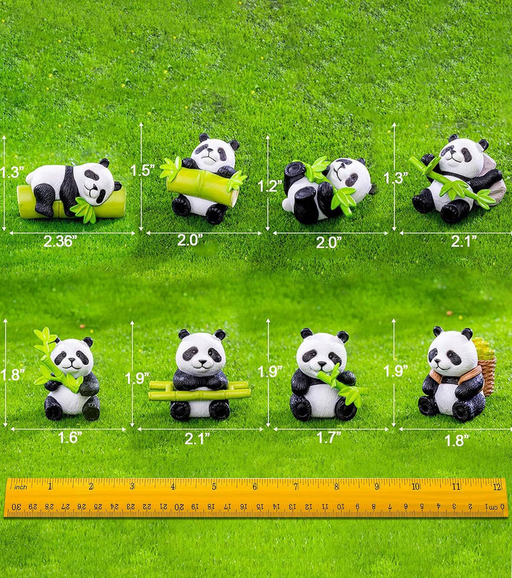Panda Figurines 8pcs Fairy Garden Accessories Kit Home Outdoor | Cute panda set, 8 unique poses, solid PVC, waterproof. Great for fairy gardens, office, cake toppers. Ideal gift
