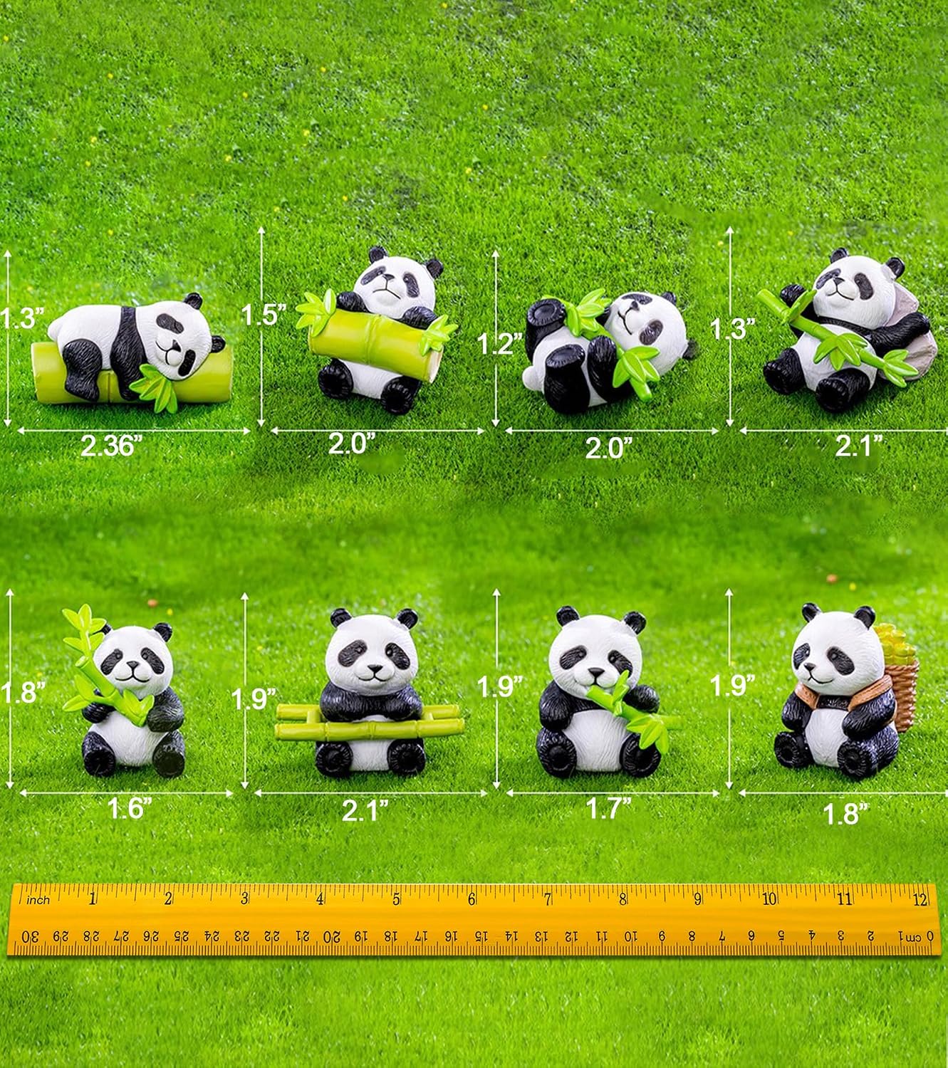 Panda Figurines 8pcs Fairy Garden Accessories Kit Home Outdoor | Cute panda set, 8 unique poses, solid PVC, waterproof. Great for fairy gardens, office, cake toppers. Ideal gift