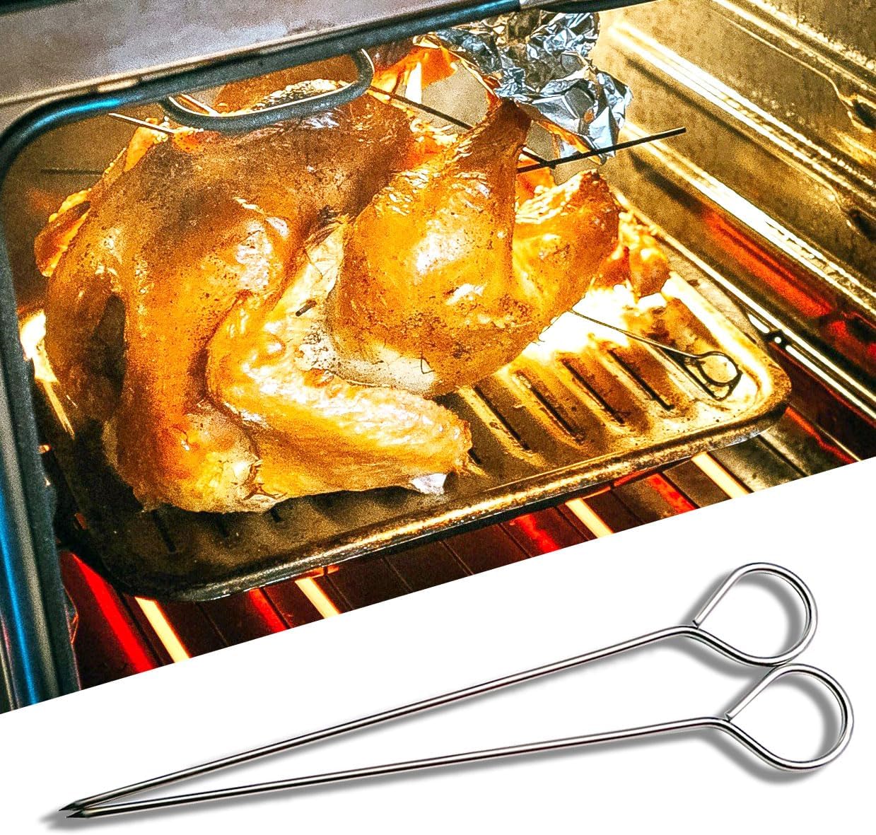 15 Pcs Turkey Lacers for Trussing Turkey, Wraps Turkey Lacers, Metal Skewers 5.8 Inch, Multi-Use Chicken and Turkey Wraps