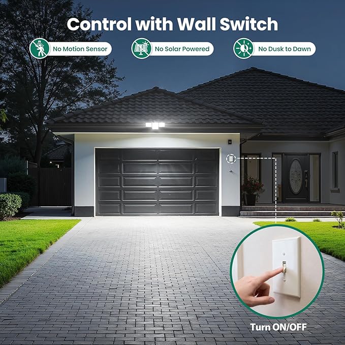 70W 7000LM LED Flood Lights Outdoor, Switch Controlled Security Lights with 4 Heads, Adjustable Heads, 6500K Daylight IP65 Waterproof Outside Wall Light for Backyard, Yard, Garage, Patio