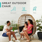 Best Choice Products Wicker Egg Chair, Oversized Indoor Outdoor Lounger for Patio, Backyard, Living Room w/ 4 Cushions, Steel Frame, 440lb Capacity - Gray/White Sand