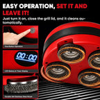Grill Cleaning Robot, Electric Grill Brush with 4 Heads, 304 Stainless Steel Rotary Brush, Cordless Rechargeable BBQ Cleaner, 150Mins Runtime, 380 RPM, Automatic Grill Cleaner for Outdoor Grill, Red