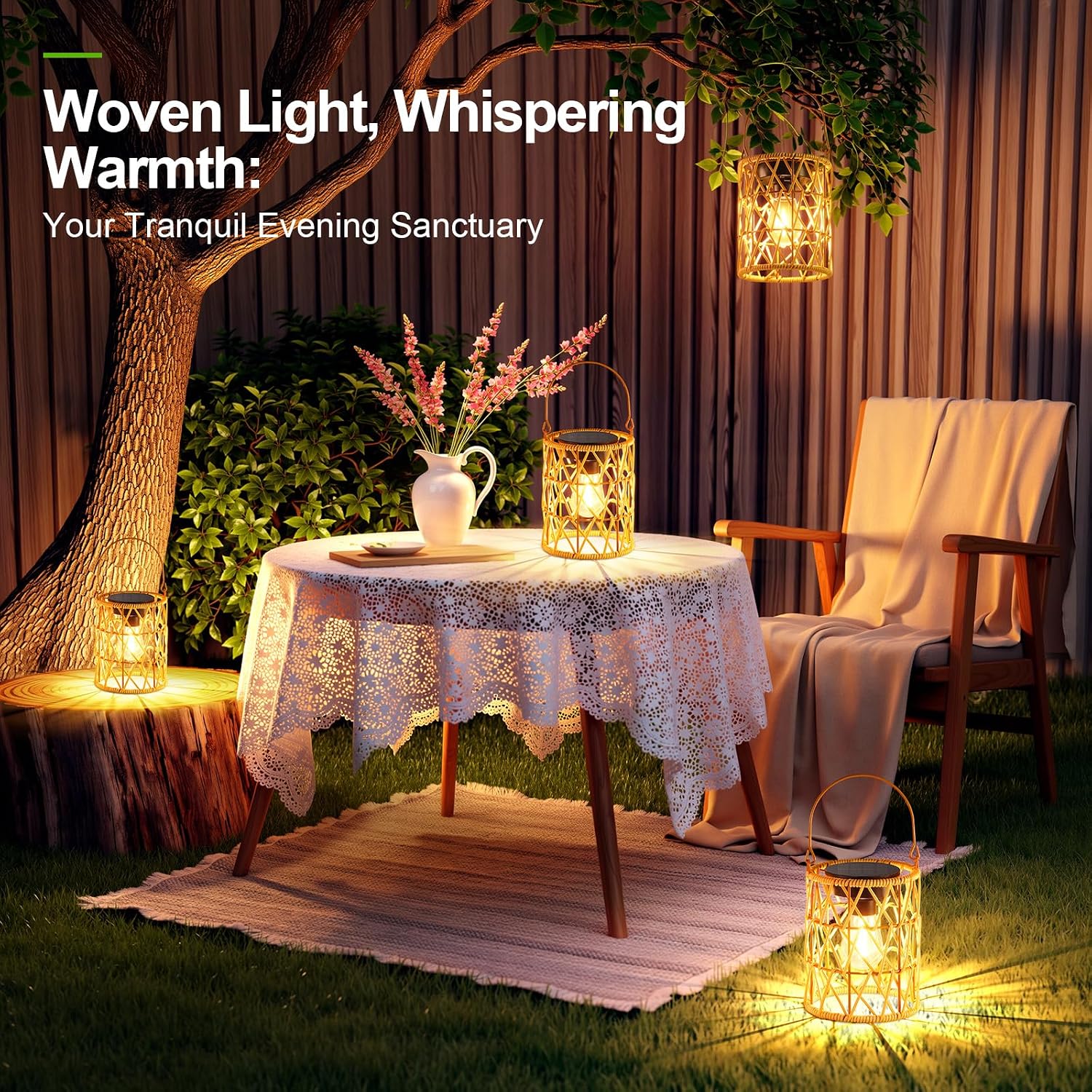 KOOPER Solar Lantern Outdoor Lights, 2 Pack Bright Hanging Solar Lanterns Outdoor Waterproof with Handle, Decoration Rattan Lanterns for Outside Hanging Garden Patio Yard Porch Trees Lawn Pathway Gift