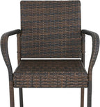 SUPER DEAL Upgraded Wicker Bar Stool Chairs Outdoor Backyard Rattan Chair w/Iron Frame, Armrest and Footrest (2)