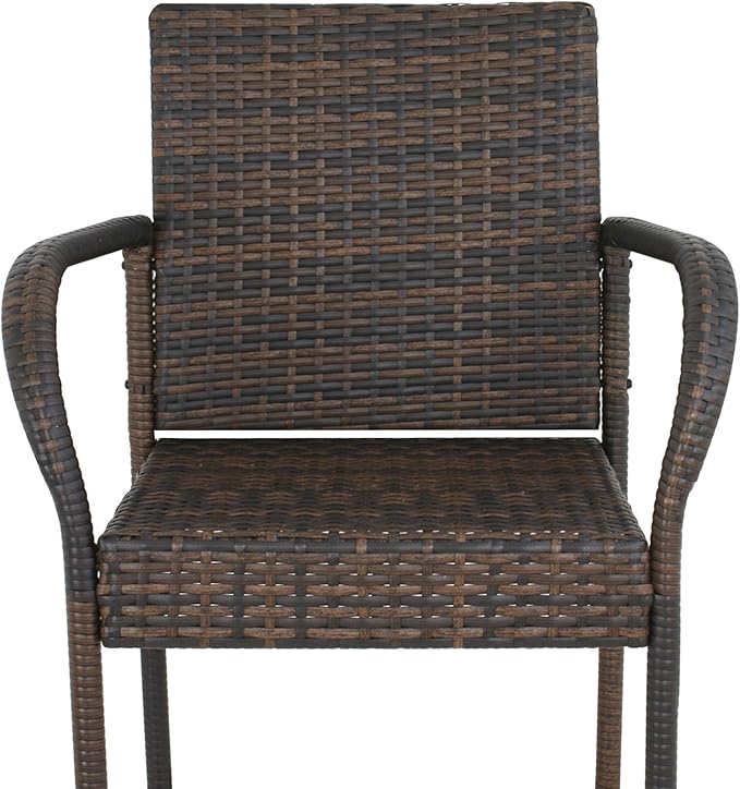 SUPER DEAL Upgraded Wicker Bar Stool Chairs Outdoor Backyard Rattan Chair w/Iron Frame, Armrest and Footrest (2)
