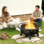32 inch round fire pit with mesh cover, close-up detail