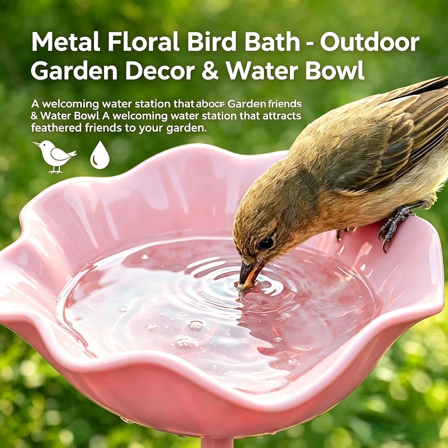 Handmade Metal Flower Garden Stake Bird Bath Bowl Butterfly Feeders,Hummingbird Bath Bee Watering Station for Garden Yard Decorative Garden Stakes (Pink-1pc)