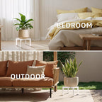 IZIDDO Plant Stand Indoor Outdoor,Metal Mid-Century Pot Stand,Modern Plant Holder Rattan Flower Plant Stool,Low Short Plant Stands for Indoor Fit 5-12 Inch Pot,White(Pot & Plant Not Included)
