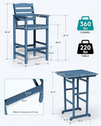 SERWALL 6 Pieces Outdoor Patio Bar Set with 9ft Umbrella, Outdoor HDPE Barstool and Table Furniture Set with Patio Umbrella, Blue