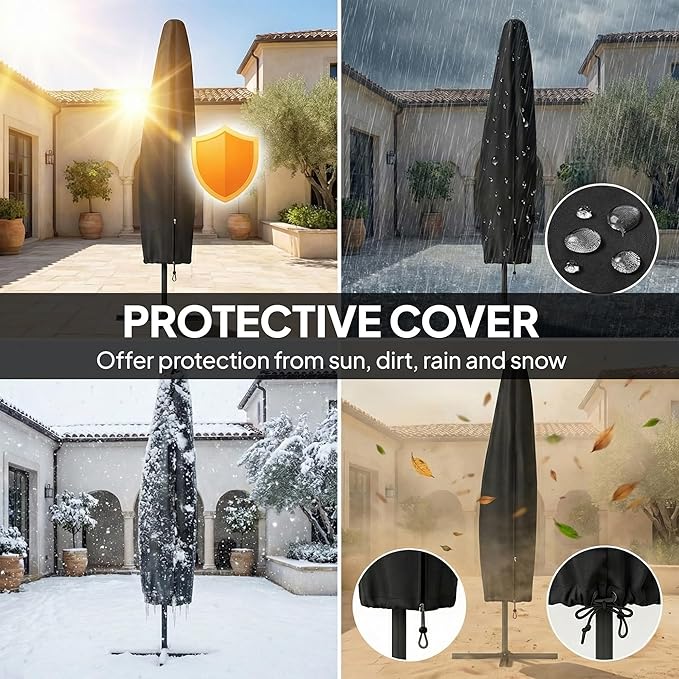 Outsunny 10 ft Offset Patio Umbrella with Cover, Round Hanging Cantilever Umbrella with 6-Position 360° Rotation, Crank Handle, Tilt, Cross Base, Heavy Duty Outdoor Umbrella for Garden