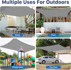 12'x12' Sun Shade Sail, UV Protection Outdoor Shade, Curved Tear Resistant Heavy Duty Sun Shade for Patio Garden, Backyard, Deck, Car Port, Playground, (Grey)