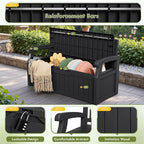 Greesum 80 Gallon Deck Box Storage Bench, Patio Furniture, Lockable, Waterproof and UV Resistant,with Armrest, Suitable for Garden, Porch, Poolside, Dark Black