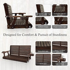 Wooden Porch Swing 2-Seater, High Backrest and Deep Seat, Bench Swing with Cupholders, Hanging Chains and 7mm Springs, Heavy Duty 880 LBS, for Outdoor Patio Garden (Deep Brown, 4.5 feet Extra-Large)