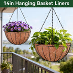 6 Pack 14 Inch Coco Liners for Planters, Hanging Basket Liners | Round Coco Coir Fiber Replacement Liner for Flowers Vegetables Patio Garden Porch Decor,Breathable Drainage,Cuttable DIY