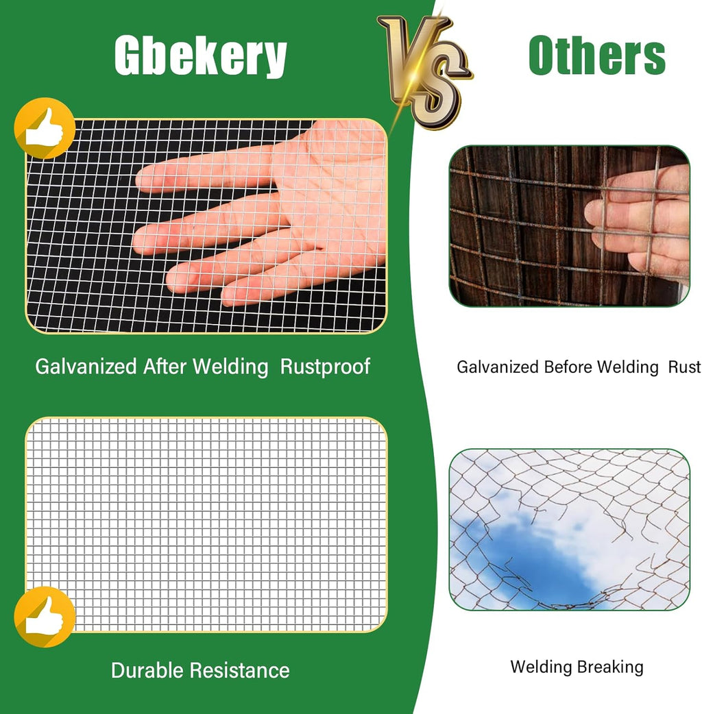 Gbekery Hardware Cloth 1/2 inch 16in x 25ft 19 Gauge, Hot-dip Galvanized After Welding Chicken Wire Mesh Roll Garden Plant Welded Metal Wire Fencing Roll, Rabbit Cages Snake Fence