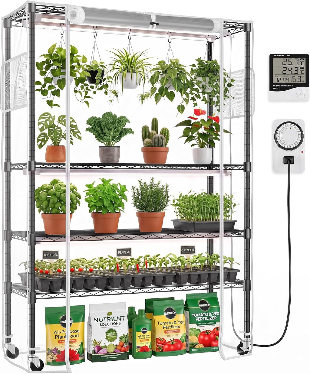 hikole indoor greenhouse with grow light, 4 tier, main product view
