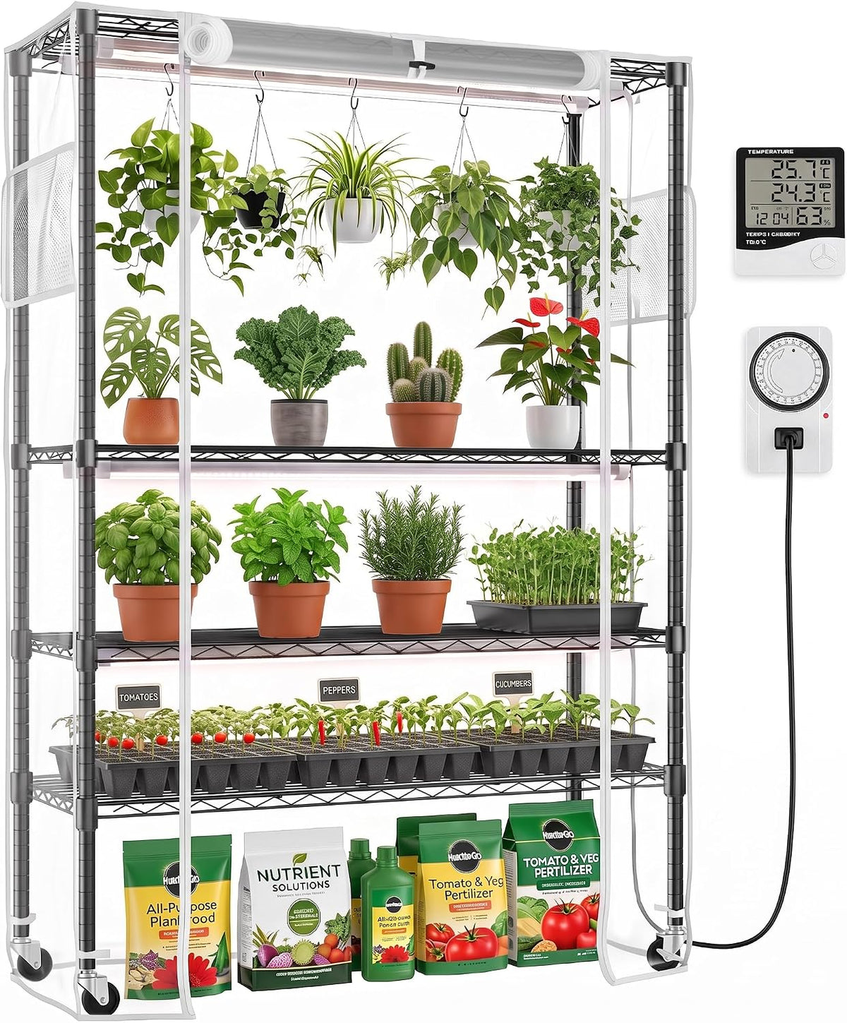 hikole indoor greenhouse with grow light, 4 tier, main product view