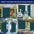 PureFit Outdoor Curtains for Patio Waterproof Weatherproof, UV and Fade Resistant Outside Curtains for Gazebo, Front Porch, Pergola, Sun Blocking Privacy Curtain, 100W x 84L inch, 1 Panel, Teal