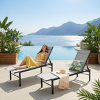 Chaise Lounge Chair Outdoor, Patio Lounge Chair with Adjustable 5-Position, Pool Lounge Recliner Chairs for Outside, Beach, Yard,Gray