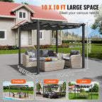 VEVOR 10'x10' Outdoor Retractable Pergola with Canopy, Aluminum Pergola with Retractable Canopy, Modern Style, Sun Shade for Patios, Gardens, Decks, Backyards (Gray)