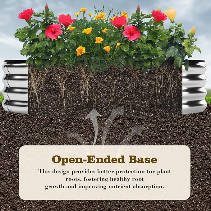 Galvanized Metal Planter Raised Garden Bed Kit for Gardening Outdoor，8x2x1ft Planter Grow Garden Box Raised Flower Bed，Long Vegetable Clearance Herb Raised Garden Beds for Gardening