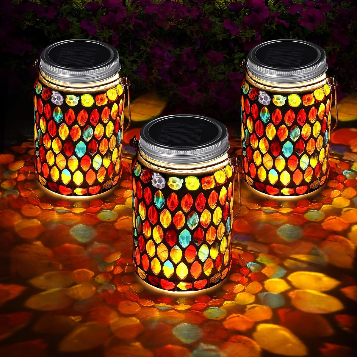 3 pieces solar powered mosaic lights, outdoor hanging, main product view