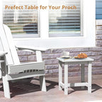 LUE BONA Outdoor Side Table, HDPS Small Outdoor Adirondack Side Tables, Outside End Table for Patio, Porch, Deck, Weather Resistant/Easy Maintenance, White