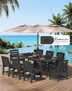 SERWALL 11-Piece Outdoor Dining Set, 60" - 83" Expandable Outdoor Dining Table and 10 HDPE Chairs, All Weather HDPE Outdoor Furniture Set for Backyard, Garden, Black