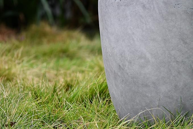 Kante 14 Inch Dia Round Concrete Planter, Indoor Outdoor Large Plant Pot with Drainage Hole and Rubber Plug for Home Patio Garden, Natural Concrete