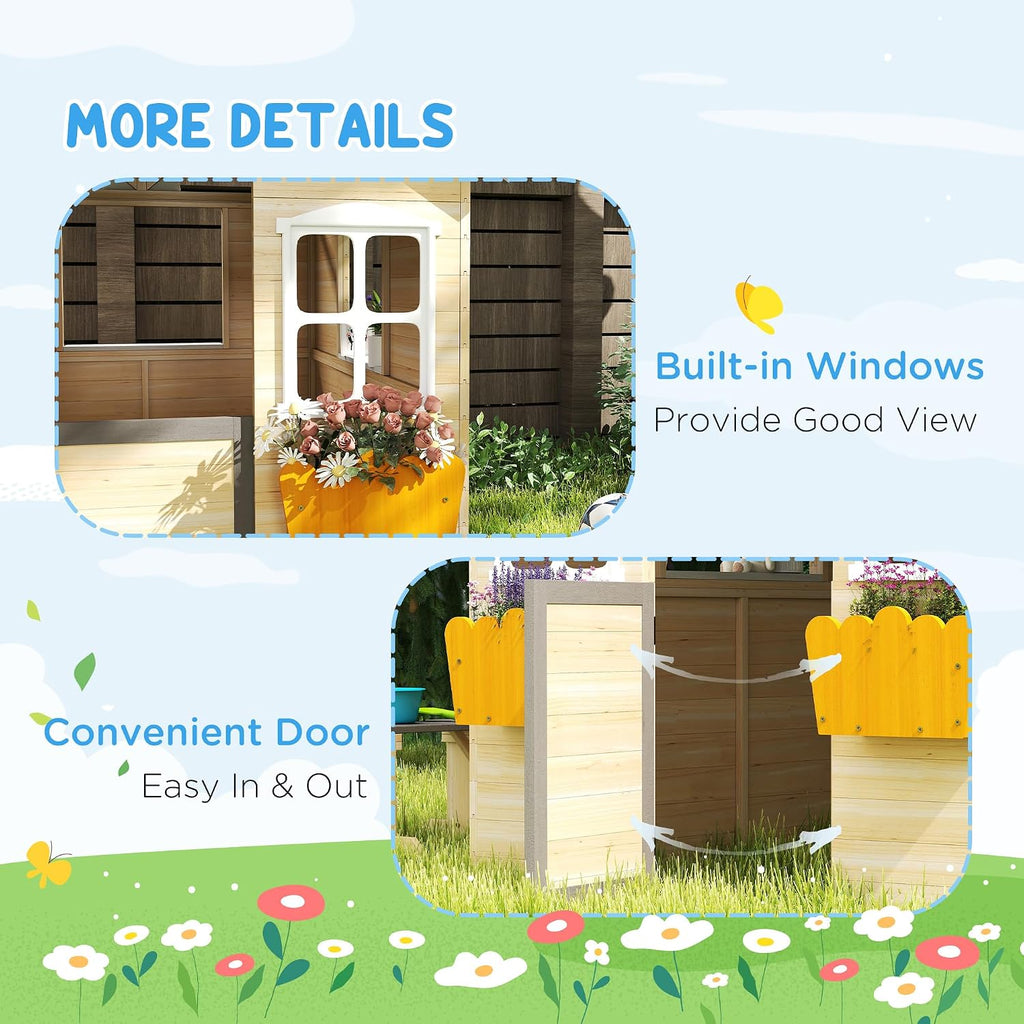 outsunny outdoor playhouse working door windows bench for, package contents