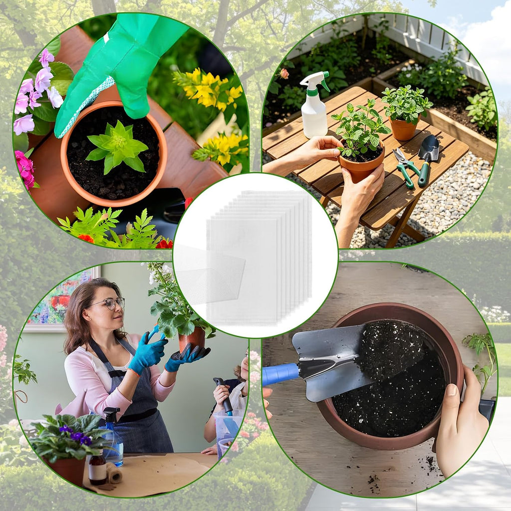 lasuroa 10pcs Flower Pot Hole Mesh Pad | 11.8x7.8 Inch Bonsai Mesh Drainage Screens Plant Pot Drainage Meshes for Preventing Clart Leakage (White)