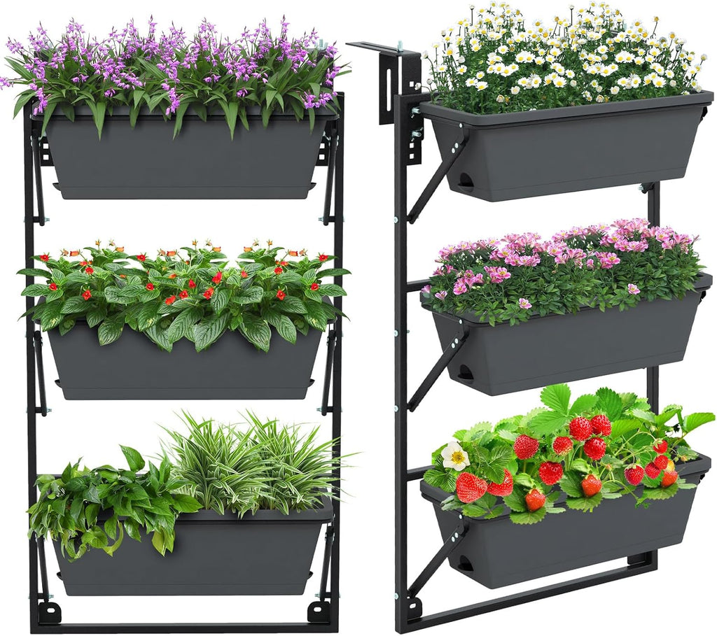 giantex 3-tier vertical railing planter, adjustable hanging planter, main product view