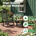 3 Piece Outdoor Rocking Bistro Set, Rocking Chairs Outdoor Furniture, Resin Waterproof Sun-Proof Patio Furniture Set for Garden, Pool, Backyard（3, Black）
