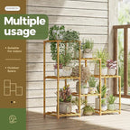 Bamworld Bamboo Plant Stand Indoor Boho Plant Shelf Tiered Plant Rack for Multiple Plants 3 Tiers 7 Pots Ladder Plant Holder Plant Table for Plant Pots Home Decor for Gardening Gifts Nature Color