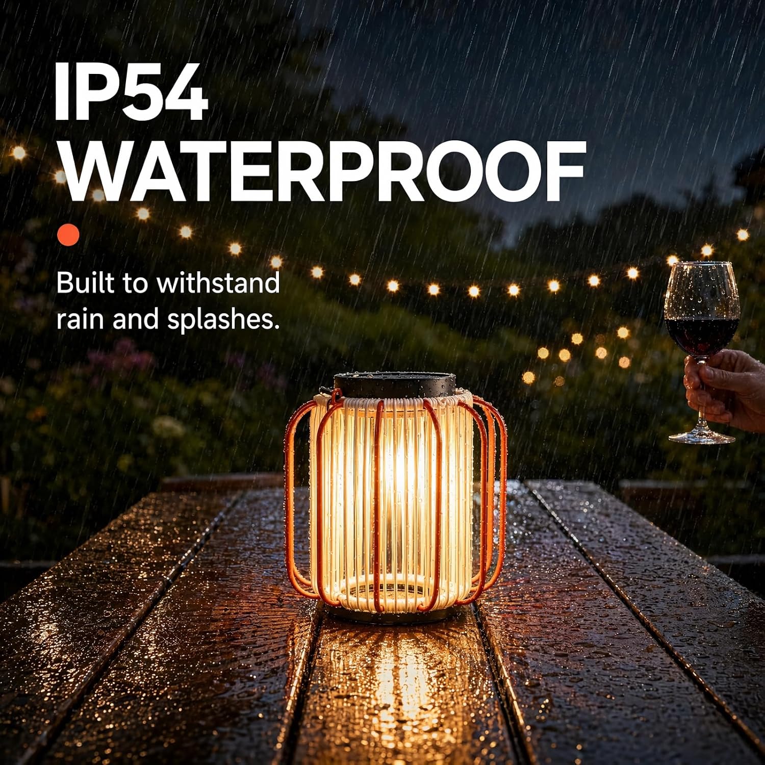 Outdoor Solar Lantern for Patio Waterproof, Rechargeable Table Lamp | IP54, 3000mAh 30H+ Runtime, USB-C & Solar Charging, Boho, Iron-frame, 3 Brightness Level
