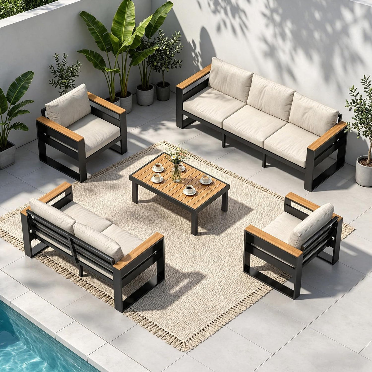 aluminum outdoor patio furniture, 5 piece 7-seat conversation, main product view
