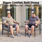 Aluminum Outdoor Patio Chair Set with 5.1-Inch Thick Cushions | 2-Piece: 2 Wood-Look Armrest Club Chairs for Porch, Deck & Balcony, Gray