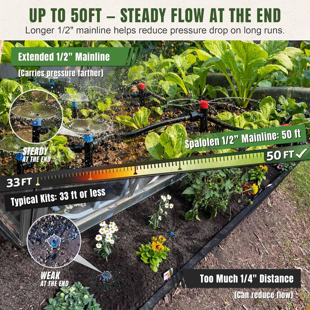 push-to-connect drip irrigation system kit, complete premium garden, side view