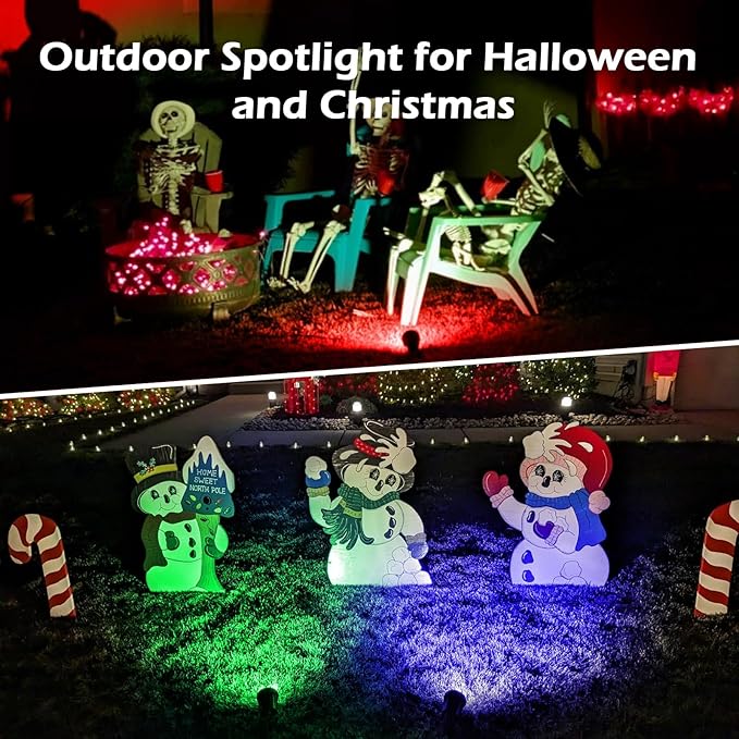 Spotlight Outdoor – 120V Plug-in, 2700K Warm White LED Landscape Spot Lights with RGB 3 Lenses for Yard, Garden, Lawn&Tree Decor, IP67 Waterproof, Perfect for Holidays&Everyday (2 Pack, Black)