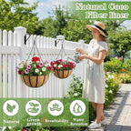 Black Flat Iron Metal Hanging Planter Basket with Coco Coir Liner(4 Pack, 12 Inch) Hanging Planters for Outdoor Plants Round Plant Flower Pots Hanging Flower Basket for Outdoor Patio Garden Decoration