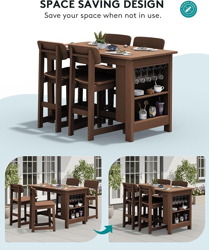 SERWALL Outdoor Bar Stools Set of 2, All Weather HDPE 25" Counter Height Bar Stools with Back, Outdoor Armless Barstools for Patio, Garden, Backyard, Balcony, Poolside, Brown