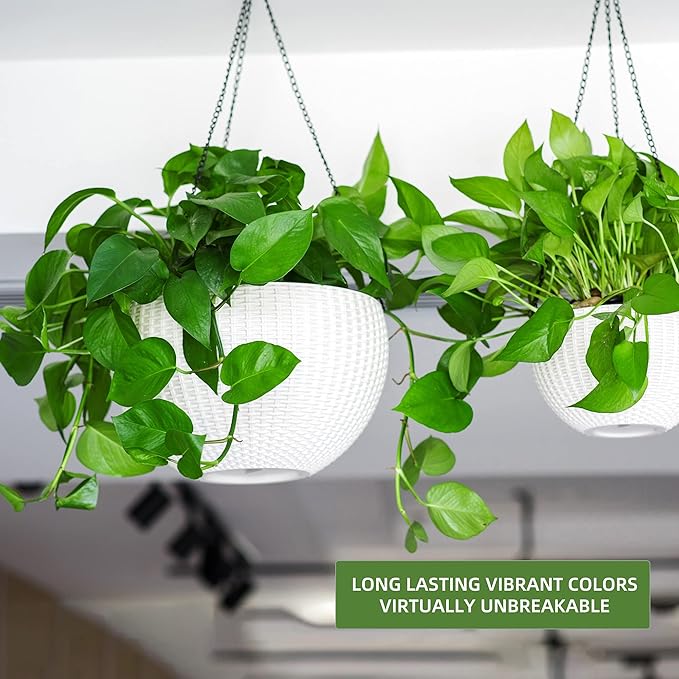 Dexceder 9 Inch Self Watering Hanging Planters Indoor Outdoor, Thickened Hanging Basket Flower Plant Pot with Water Level Indicator (White)