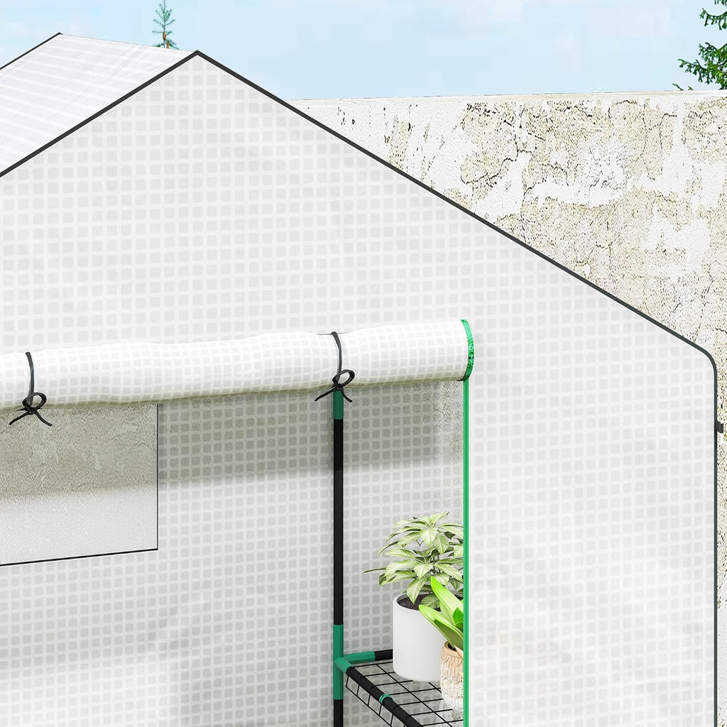 outsunny walk-in greenhouse with 3 tier 4 shelves, view 9