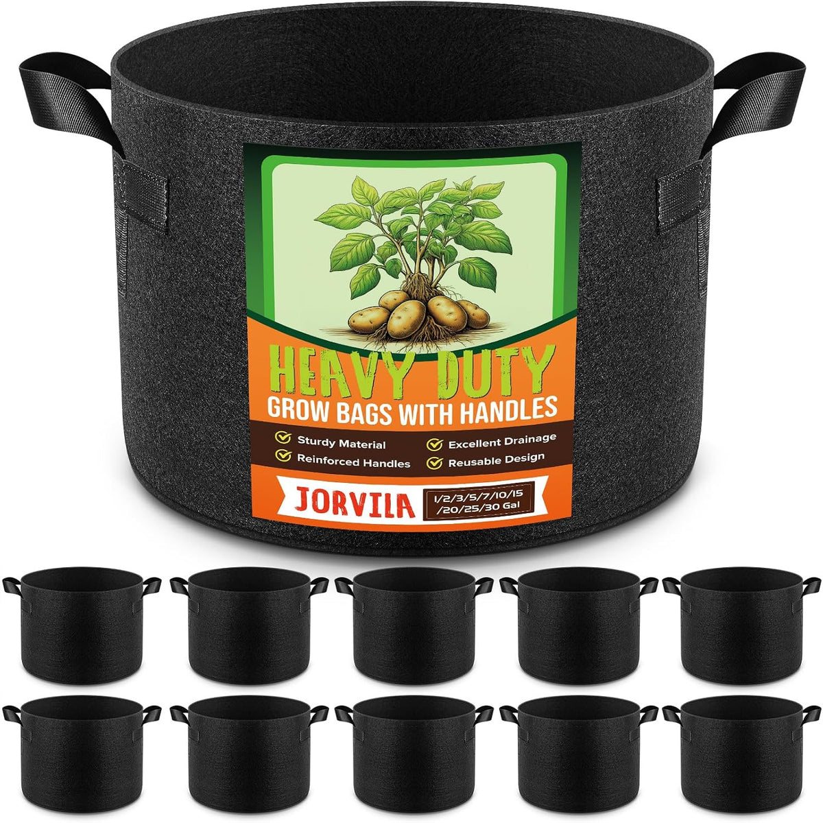 jorvila 10-pack 10 gallon grow bags, main product view