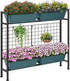 CADUKE Raised Planter Box with Legs, 32" Elevated Vegetable Garden Beds, Raised Garden Bed with Drainage Holes & Trellis, Herb Garden Planter Outdoor for Vegetables, Balcony, Patio, Green