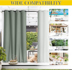 NICETOWN 2 Panels Outdoor Curtains for Patio Extra Wide 84", Waterproof & Windproof Grommet & Back Tab Fixed Top and Bottom Thermal Insulated Drapes with Rope for Gazebo, Sage Green, W84 x L84