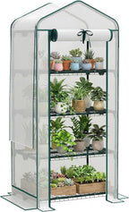 outsunny 4 tier mini greenhouse w/ screen roof, main product view