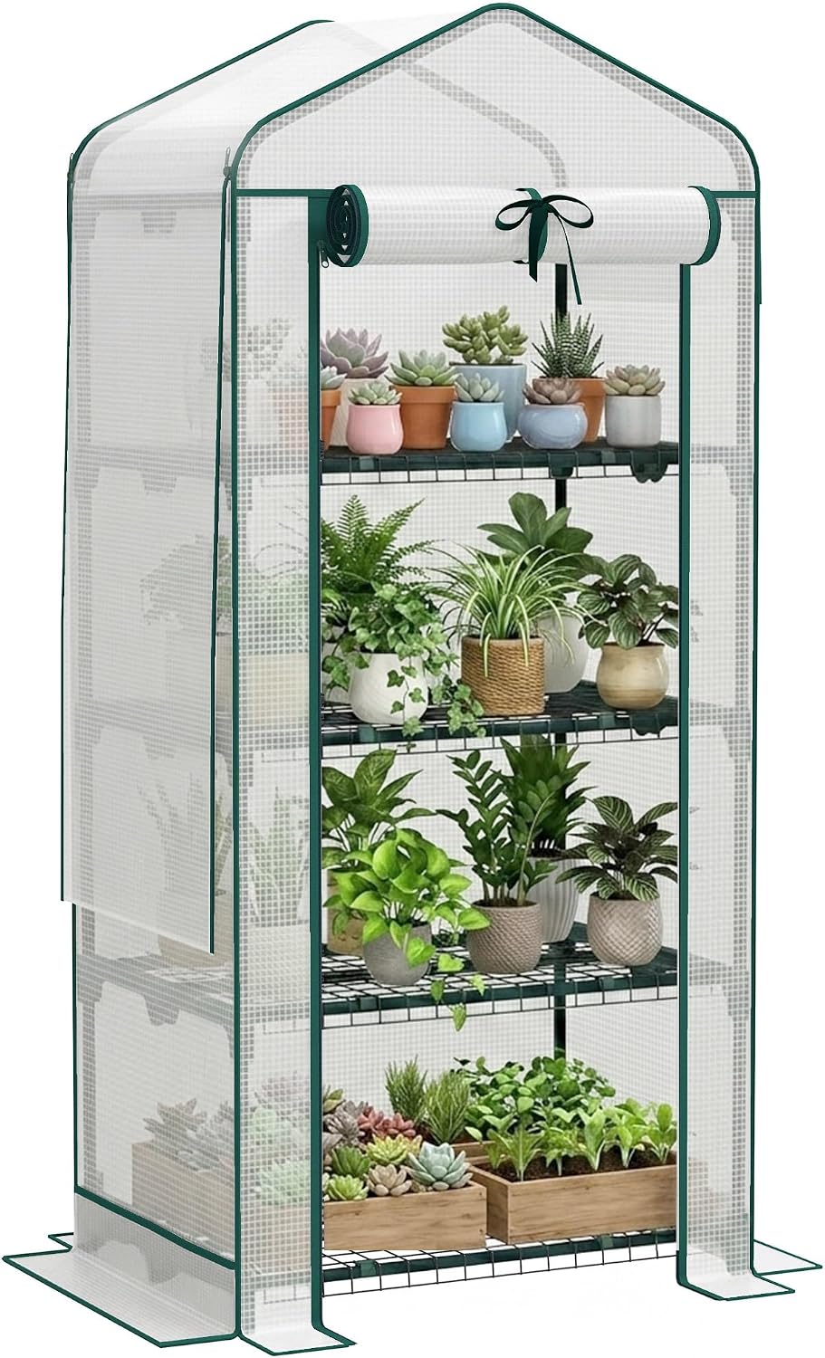 outsunny 4 tier mini greenhouse w/ screen roof, main product view