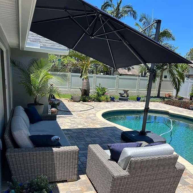 PURPLE LEAF 8 Feet Patio Umbrella Outdoor Cantilever Square Umbrella Aluminum Offset Umbrella with 360-degree Rotation for Garden Deck Pool Patio, Grey